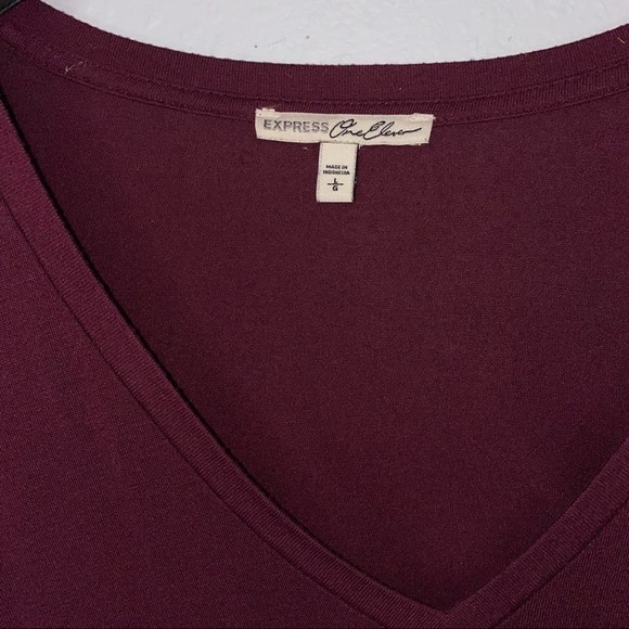 Express One Eleven Maroon 3/4 Sleeve Tunic oversized Blouse - Picture 3 of 4
